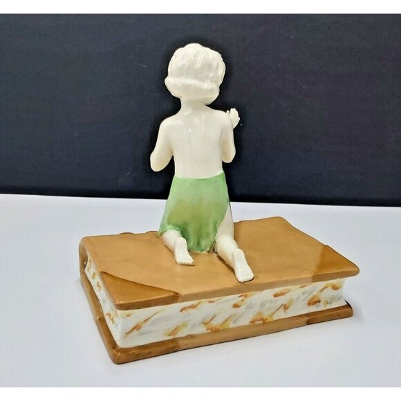 Ceramic Child on Book-Made in Czechoslovakia-Rare Fully Intact-No Repairs Vtg - Picture 4 of 10